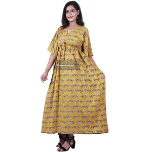 Tendance tigre imprimé caftan pour femmes robe tunique en coton pour les vêtements de nuit d'été caractéristiques dentelle naturelle taille libre robe caftan - Product Image 1