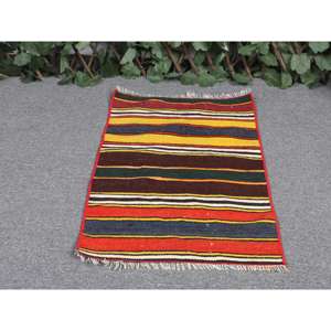 พรมขนาด 1.3x2 ฟุต, พรมตุรกีโบราณ, พรมขนสัตว์คิลิมสีแดง - Product Image 4