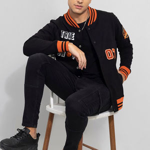 Nouvelle arrivée Veste de baseball classique en laine avec des patchs brodés Col montant Coupe confortable pour la saison hivernale - Product Image 5