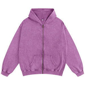 Basique coupe ample surdimensionné Vintage sweat à capuche zippé pour femmes Baggy acide lavage veste Y2k manches longues fermeture éclair sweats à capuche - Product Image 1