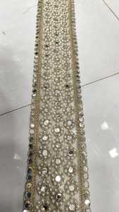 custom made with stones fixed machine embroidered <b>laces</b> in wave designs and in single colour for ladies garments and resale. - Product Image 4