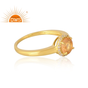 Anillo de Plata de Ley 925 chapado en oro de 18 quilates, citrino natural y piedras preciosas de circonita cúbica, fabricante de joyería fina - Product Image 4