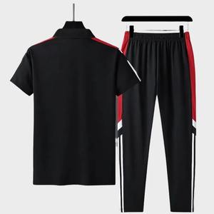 Printemps été, pantalon long court en coton, haut blanc uni, ensemble col rabattu été Survêtement décontracté pour homme - Product Image 2