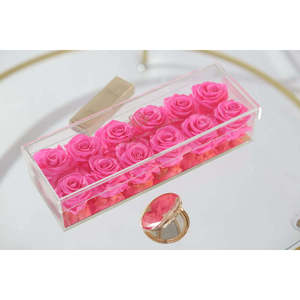 Madison Gold Twelve Roses Gift Box Romantic Square Shape with Real Roses for Valentine's Day and Mother's Day Decorative Use - Product Image 1