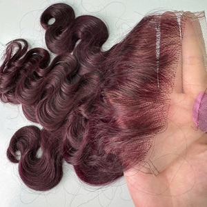 Listo para enviar Cabello humano sin procesar Paquete de cabello ondulado virgen Precio al por mayor Color vino tinto Cabello virgen vietnamita crudo - Product Image 1