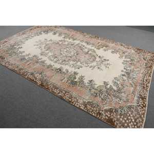 Vintage Turkish Rug, 6.4x10.1 ft Rug, <b>Brown</b> Solid <b>Wool</b> Rug - Product Image 2