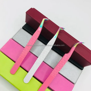 Pinces à cils professionnelles en acier rose, pointe multi-acier inoxydable, texture lisse, antistatique, durable, outil pour cils volumineux, personnalisable - Product Image 3