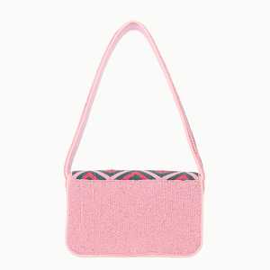 Trending Handmade <b>Pink</b> Green Geometric Diamond Beaded Shoulder <b>Bag</b> For Women Fashion Glass Seed Bead Flap Baguette Handbag - Product Image 4