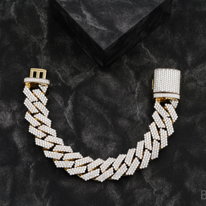 Pulsera Cubana Chapada en Oro de 10K/14K y Plata, con Diamantes Naturales Cultivados en Laboratorio, Corte Brillante, Joyería Hip Hop, Personalizable, Unisex, Luxira - Product Image 1