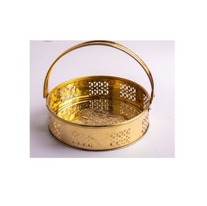 Great Breakfast Floral Fruit Bowl Brass And Handle <b>Basket</b> Style Handcrafted New Modern Design Nordic Serving Bowl with <b>LID</b> - Product Image 3