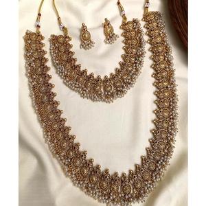 Ensemble de collier de temple d'excellente qualité supérieure avec collier plaqué or ensemble de boucles d'oreilles pour mariage porter festival pour les femmes - Product Image 1