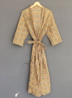 Robe kimono longue en coton respirant à imprimé floral, col en V, faite à la main, sexy, avec cordon de serrage, taille unique, chemise de nuit, automne