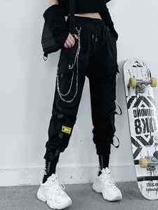 2025 femmes été Cargo pantalon respirant taille élastique sport Leggings chaîne taille moyenne doux Cool épicé fille Hip-hop Style - Product Image 6