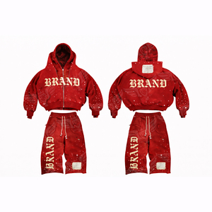 Ensemble sweat à capuche et short unisexe personnalisé 2026, style streetwear oversize avec ourlet déchiré et imprimé lettres de marque audacieuses - Product Image 3