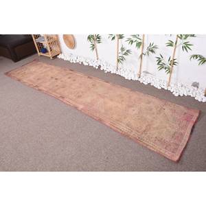 Tapis Vintage en Laine Beige 2.5X11 ft Boho Motif Géométrique Abstrait Rectangle Patchwork avec Support en Latex pour la Décoration de Chambre - Product Image 1