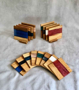 Customize Square Round Epoxy Wood <b>Resin</b> Coaster With Holder Set <b>resin</b> <b>stone</b>.coasters - Product Image 1