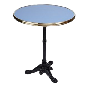 Classic Coffee <b>Table</b> Round Faux <b>Marble</b> Blue Top With Brass Rim <b>Black</b> Iron Pedestal Base Grade Indoor Outdoor Dining Furniture - Product Image 1