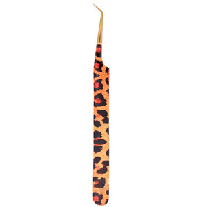Pince à épiler d'extension de cils professionnelle pour femmes en gros Design de style tigre avec manche en acier Pointe droite incurvée - Product Image 1