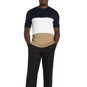 男式色块男式圆领色块t恤套头衫100% 棉常规合身圆领t恤