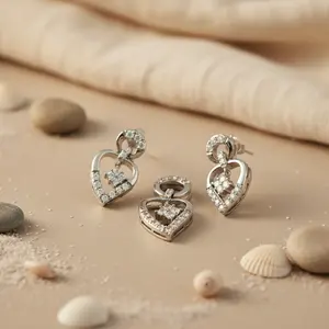 Classic Silver Diamond Pendant & Earring <b>Set</b> Gold & Rose Gold Plated <b>for</b> Wedding & Party Elegant Gift <b>Jewelry</b> <b>for</b> <b>Women</b> - Product Image 1