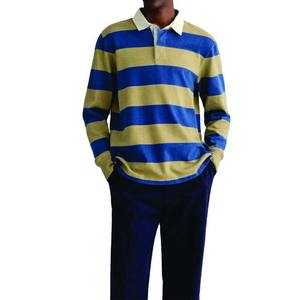 Camiseta de Rugby Personalizada Sublimada con Rayas Doradas y Azules, Transpirable, Manga Larga, 100% Poliéster, Antibacteriana - Product Image 2