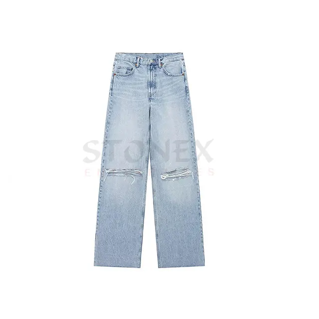 Últimas Mulheres de Design Drape Tecido Solto De Cintura Alta Calças Perna Larga Straight Mopping Jeans Calças das Mulheres