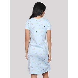 Evolove Camisón corto informal de punto suave con estampado 100% algodón hasta la rodilla para mujer en azul - Product Image 5