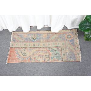 Alfombra Vintage de Lana Turca de 1,5 Pies X 2,8 Pies, Alfombra Clásica de Retazos, Color Beige y Naranja, Diseño de Pasillo Rectangular Grande de Látex para Adolescentes - Product Image 1