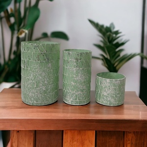 Support votif de luxe de haute qualité fabriqué à la main Unique vert blanc nuances décoratives mosaïque bocaux à bougie en verre pour la décoration intérieure - Product Image 1