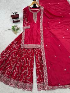 Hermosa ropa de fiesta superior-inferior con Plazzo con hilo con trabajo de secuencia - Product Image 4