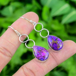 925สเตอร์ลิงชุบเงินสไตล์โบฮีเมียนทันสมัยสีม่วงทองแดงเทอร์ควอยซ์อัญมณีแบบหนามเตยธรรมชาติต่างหูสำหรับปาร์ตี้ - Product Image 6
