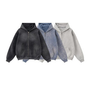 Pull à capuche délavé en polaire lourde de haute qualité pour hommes Logo personnalisé Vente en gros Bon marché Streetwear Sweats à capuche - Product Image 3