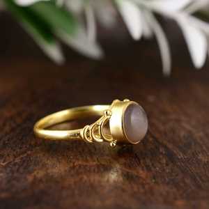 Brass <b>Ring</b> Rose Quartz Boho <b>Dainty</b> <b>Ring</b> Women Brass <b>Ring</b> 18k Gold Plated Nature Floral - Product Image 3