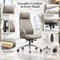 Chaise de bureau de direction en cuir PU de luxe, dossier haut, avec accoudoirs en alliage d'aluminium et 3 mécanismes de verrouillage