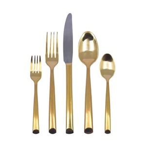 Cubiertos de acero inoxidable con acabado chapado en oro y mango de Color negro, aptos para lavavajillas, cubiertos para el hogar, boda, café, juego de 7 - Product Image 3