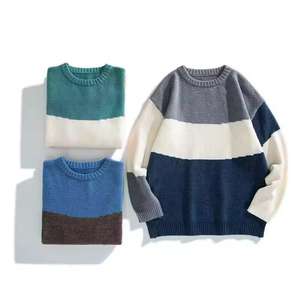 Otoño Invierno hombres Casual 360g algodón compuesto cuello redondo raglán suéter suelto ropa exterior contraste Color largo - Product Image 6