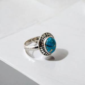 Anillo fino de Plata de Ley 925 hecho a mano de diseñador turquesa con ajuste de bisel de diamante de corte ovalado Natural joyería elegante - Product Image 6