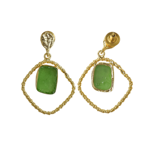 Boucles d'oreilles pendantes en laiton naturel, géométrie, pierre organique de qualité supérieure, finition plaquée or 18 carats, design bohème chic, haute qualité, unisexe, pour les fêtes - Product Image 2