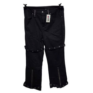 Pantalones Negros Góticos Acampanados para Mujer con Ojales y Cierre de Cremallera, Nuevo y en Oferta con Etiquetas Personalizadas - Product Image 1