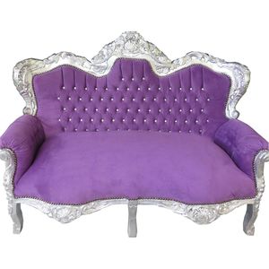 Regale divano in velluto viola con cornice in argento mogano intagliato a mano-lussuoso stile vittoriano a due posti con retro a ciuffo - Product Image 1