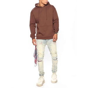 Sweat-shirt en molleton à capuche en coton pour hommes, pull à manches longues avec cordon de serrage et sweat à capuche teint confortable - Product Image 2