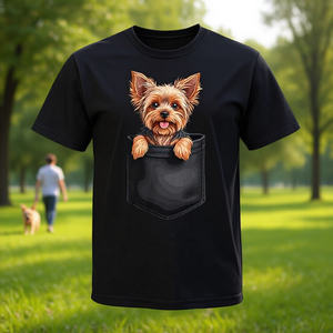 Camiseta con diseño de cachorro Yorkshire Terrier en el bolsillo para amantes de los perros - Product Image 3