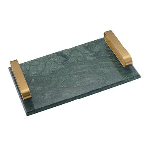 Plateau de service en marbre noir de conception professionnelle fait à la main poignée en métal doré organisateur de nourriture décoratif de table de taille personnalisée - Product Image 3