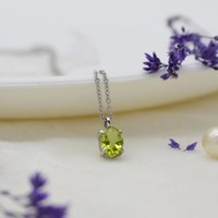 Péridot ovale 6x8mm pierres précieuses bijoux fins nouveauté 925 en argent Sterling femmes cadeau argent fin collier de pierre verte pour les femmes