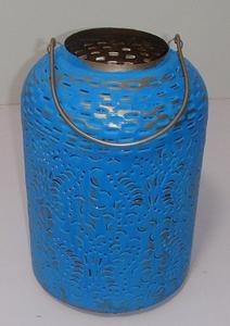 Lanterne marocaine en métal bleu vintage, porte-bougie décoratif, lanternes suspendues pour jardin, patio et décoration intérieure, porte-bougie en métal - Product Image 2