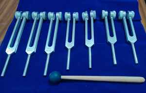 Nouvel ensemble de diapasons 4 pièces argentés 100 200 50 25 Hz pour la guérison, dans un étui en velours rouge - Product Image 2