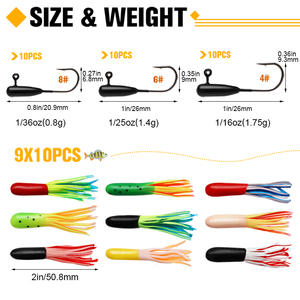 Lot de 120 leurres souples pour la pêche, haute qualité, leurres tubulaires, hameçons jig head, kit de leurres pour crappie, truite, brochet, poisson-chat, eau douce - Product Image 2