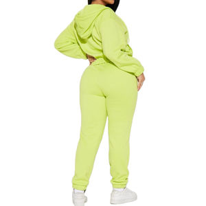 OEM personalizado cómodo otoño ropa deportiva para las mujeres gruesas de 2 piezas Jogger conjunto con patrón sólido pantalones de chándal y Sudadera con capucha - Product Image 6