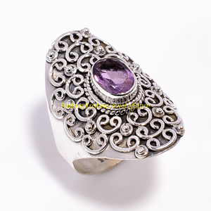 Natural Amethyst Handmade 925 Sterling Silver Filigree Designer Handmade Statement <b>Ring</b> for Women Unisex <b>Men</b> - Product Image 3