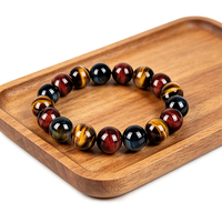 Bracelet en perles de pierres naturelles hématite, obsidienne noire et œil de tigre, porte-bonheur et prospérité, triple protection pour hommes et femmes, cadeau